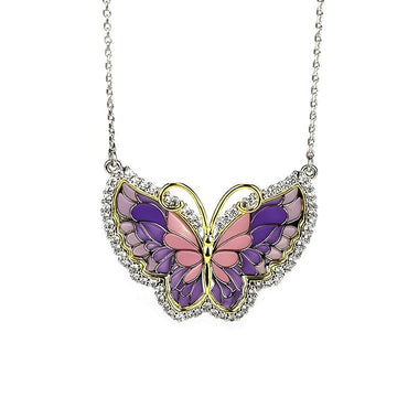 King He Fine Fashion Jewelry-Necklace Open Wing Sterling Silver Enamel Butterfly Necklace with Swarovski Crystal Top of the Line!